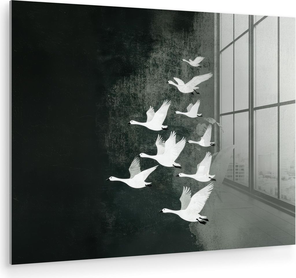 MuchoWow Glasbilder - Bilder auf Wandbild - Foto auf Glas Vogel - Japandi - Grün 80x60 cm Wanddekoration aus Glas - Acrylglasbild - Acrylbilder - ...