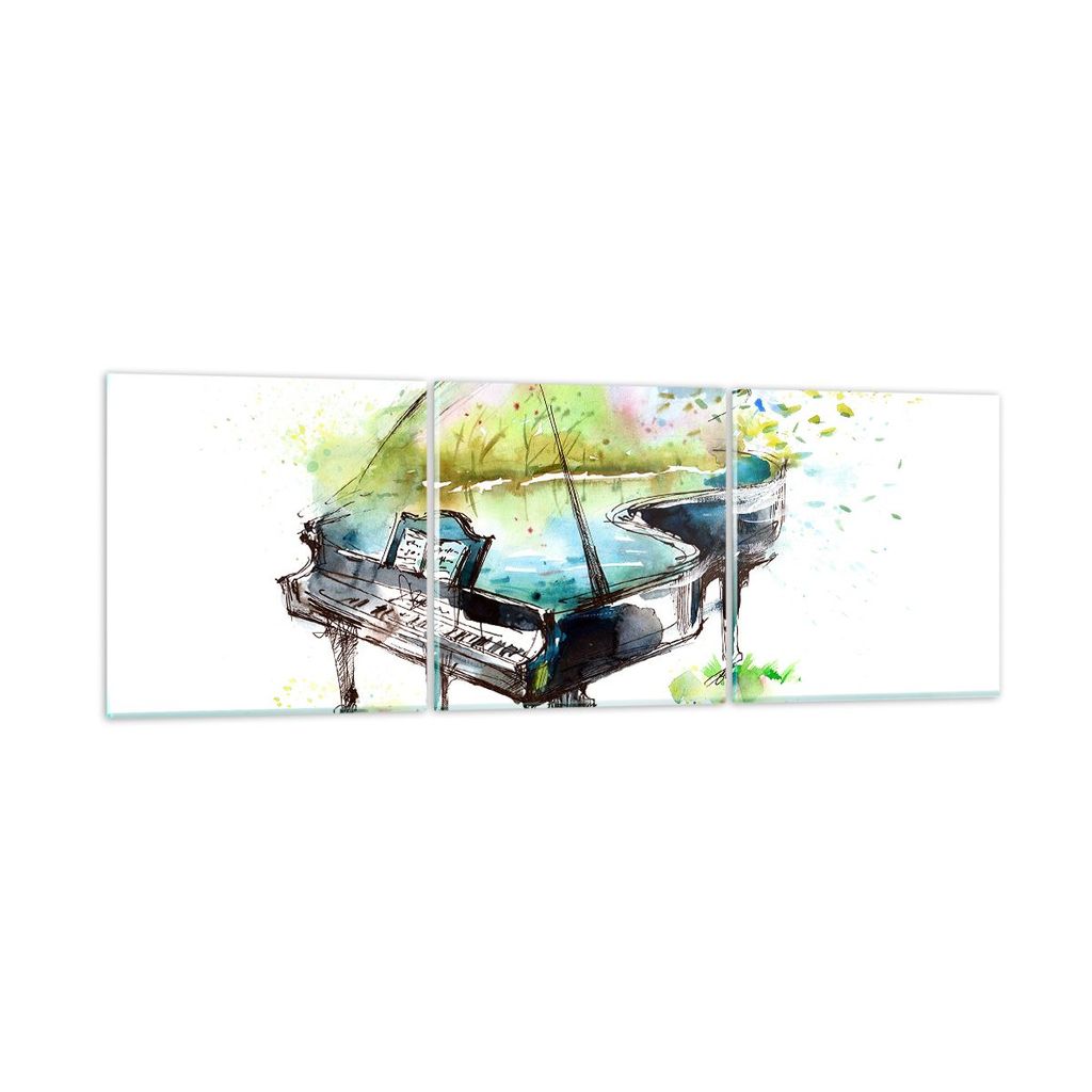 Bilder auf glas - Klavier Natur Musik Eleganz - 120x40cm - Glasbilder - Wandbilder - Kunstdruck - zum Aufhängen bereit - Wanddekoration aus Glas -...