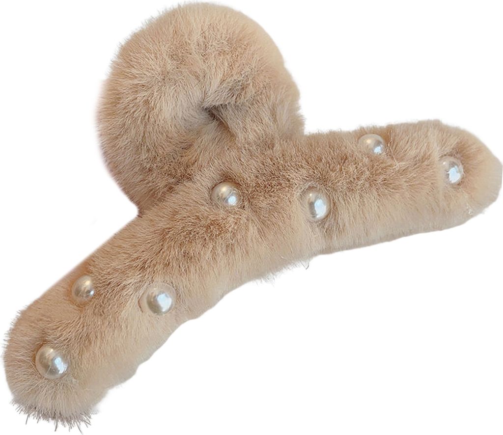 Frauen Haar Klaue Faux Perlen Dekor Plüsch Gewickelt Haar Clip Anti-rutsch Zähne Zurück Kopf Haar Klemme Haar Zubehör