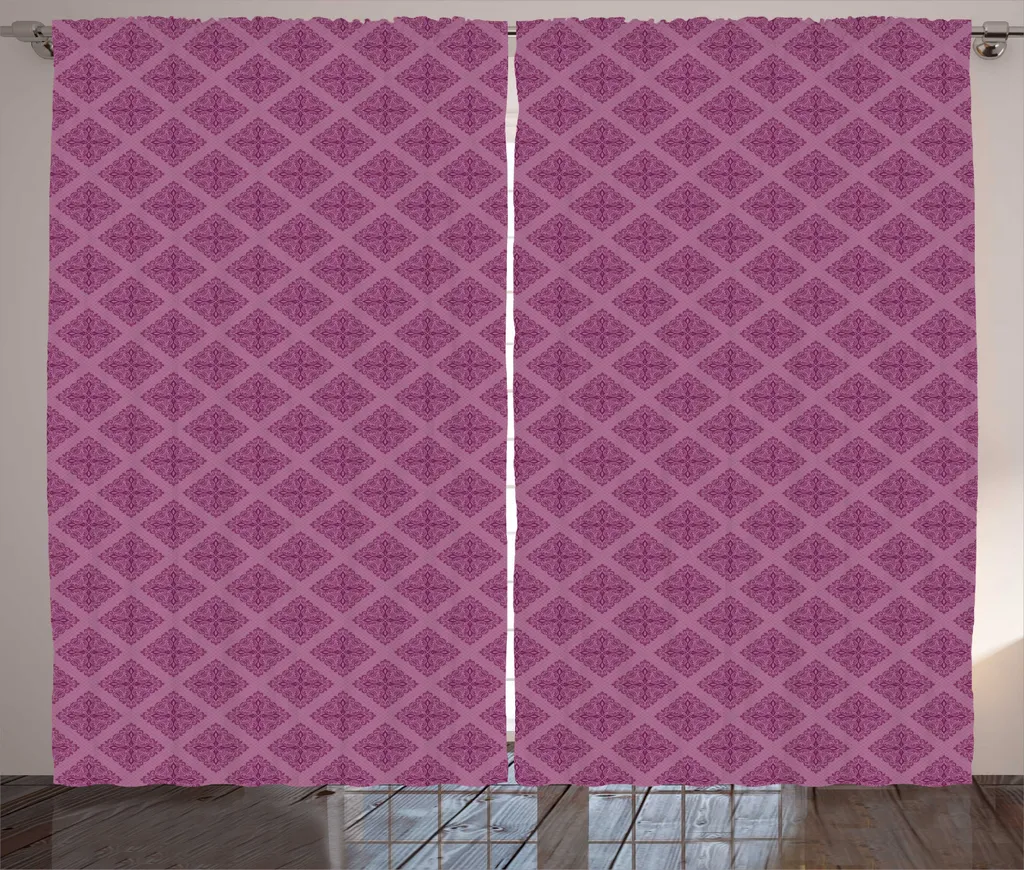 Rideau Damas Rustique ABAKUHAUS Motifs Losanges 280x225cm Mauve Foncé