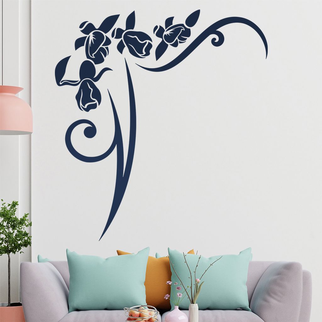Blumen - Linien Wandtattoo in 6 Größen - Wandaufkleber Wall Sticker - Dekoration, Küche, Wohnzimmer, Schlafzimmer, Badezimmer