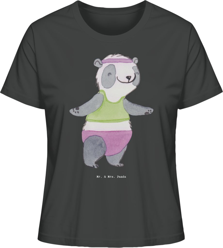 Mr. & Mrs. Panda Kurzarmshirt Damen Panda Aerobic Größe S - Anthrazit - Geschenk, Fitnessstudio, T-Shirt, Basic Shirt, für Frauen, Oberteil, Fit...