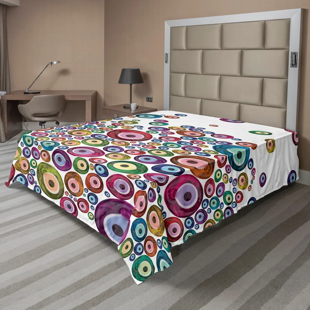 Drap de lit ethnique ABAKUHAUS 266x260cm motif perles multicolores