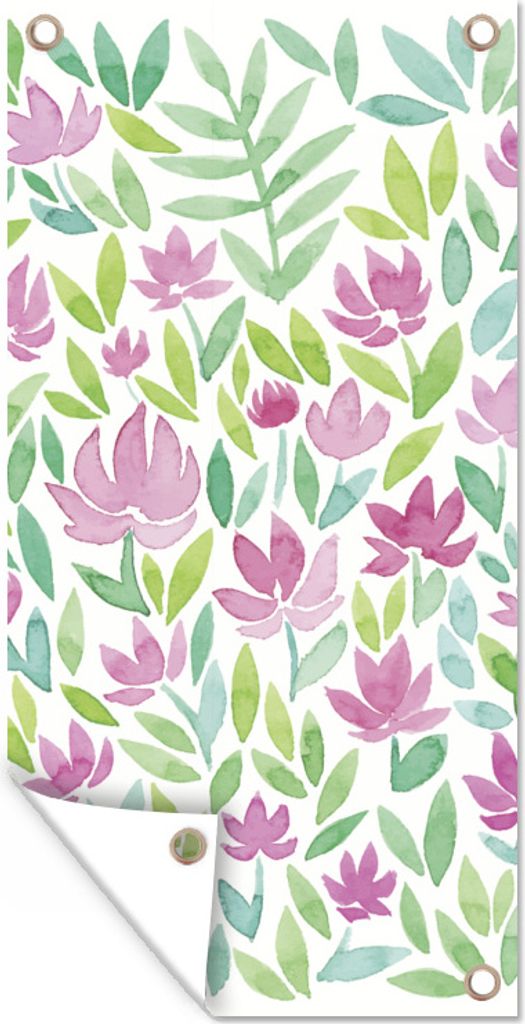 MuchoWow 30x60 cm Outdoor-Poster Gartendeko Sichtschutz Garten Poster für den Garten Ein Aquarell mit Blumenmuster