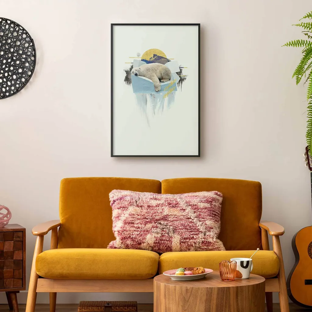 Poster Artistico Orso Polare 40x60 con Cornice Nera e Passepartout - 2