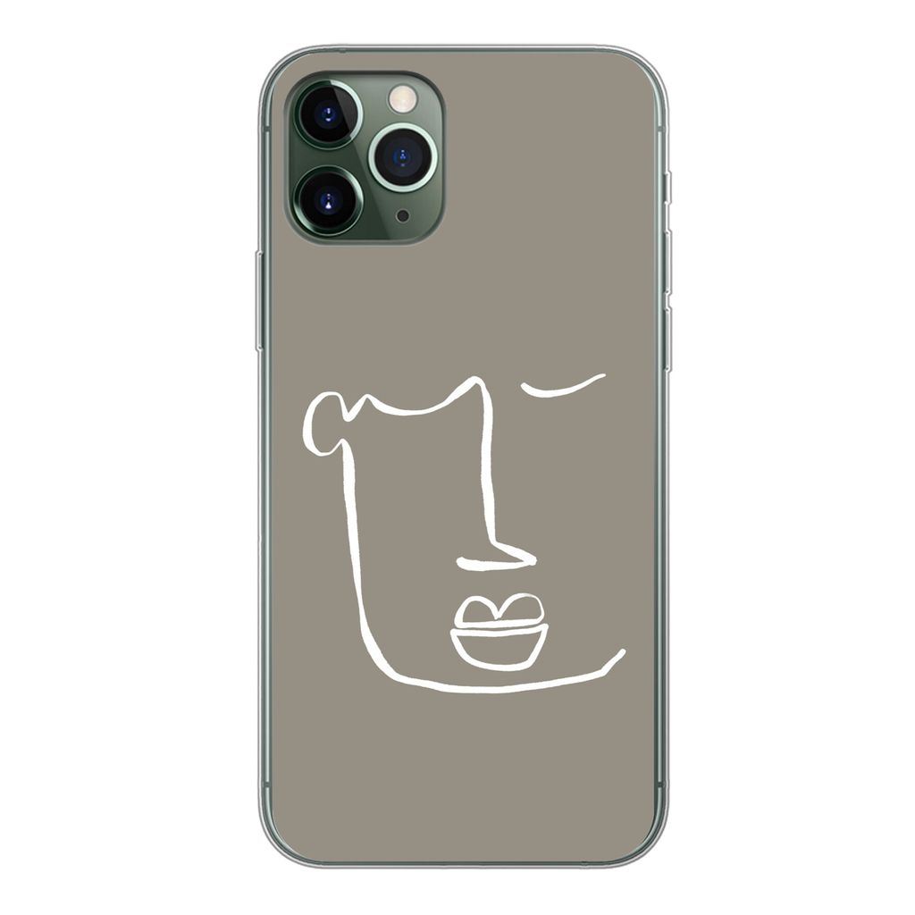 MuchoWow Handyhülle Schutzhülle Hülle für iPhone 11 Pro Lippen - Abstrakt - Strichzeichnung Silikon Softcase Handy Hülle - Handy