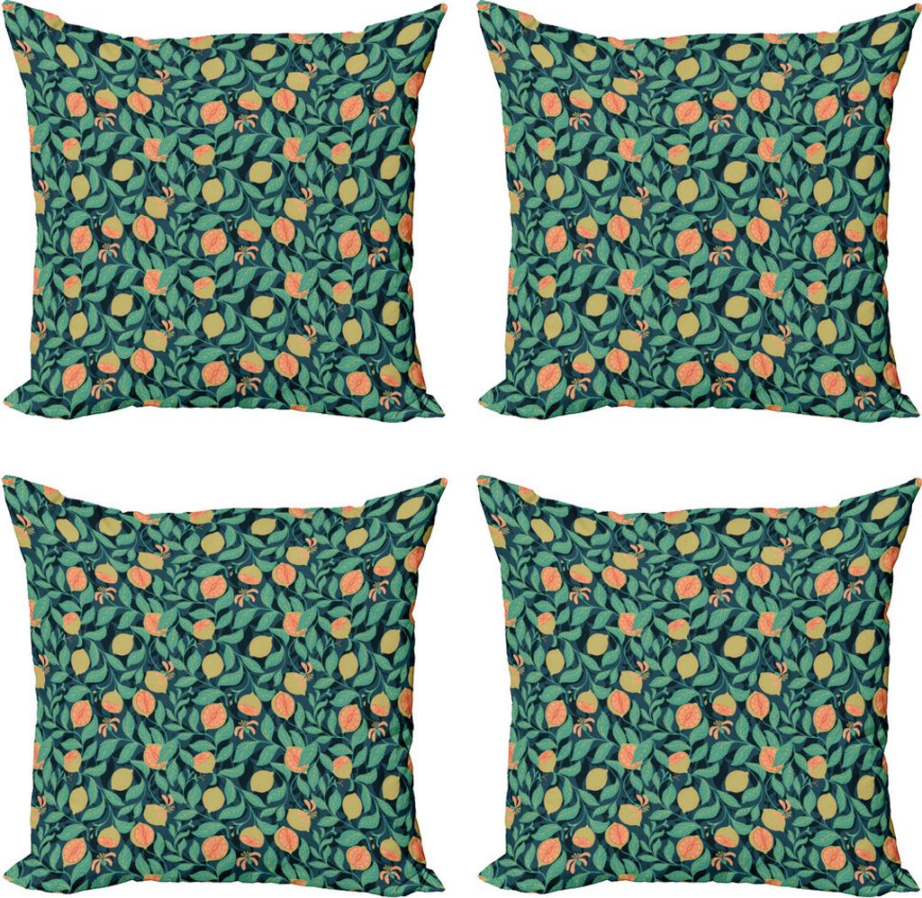 ABAKUHAUS Mandarine Kissenbezug Set (4 Stück), Citrus Blatt botanische Kunst, Moderner Doppelseitiger Digitaldruck, 60 cm x 60 cm, Mehrfarbig