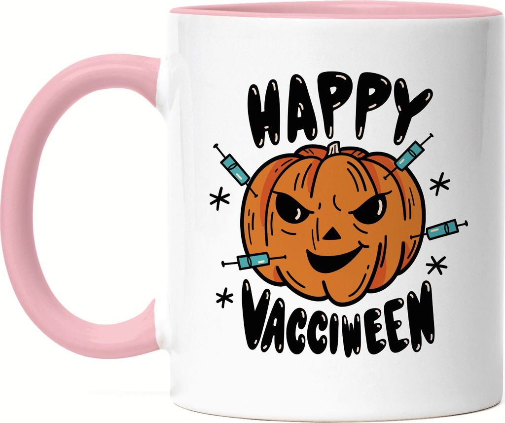 Happy Halloween Tasse Rosa Kürbis Kürbiskopf Impfung Vaccination Spooky Corona Virus Lockdown