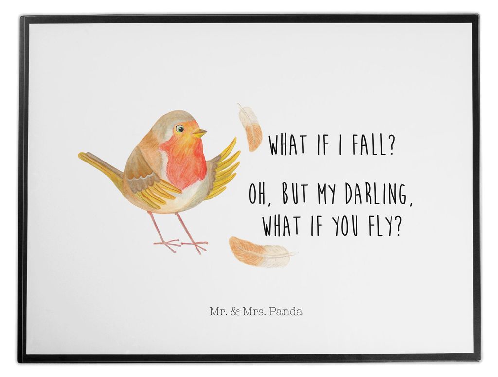 Mr. & Mrs. Panda schreibtischunterlage Rotkehlchen Federn - Weiß - Geschenk, tischpad, Spruch Motivation, fliegen, schreibtischunterlagen, Motivat...