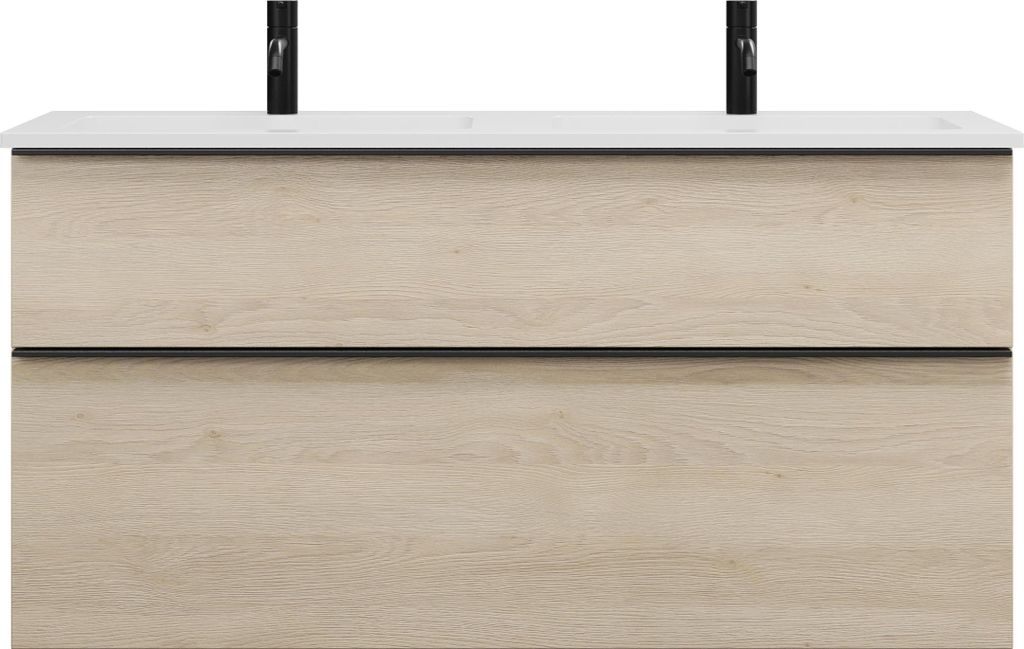 burgbad Eqio Mineralguss-Doppelwaschtisch inklusive Waschtischunterschrank mit 2 Schubladen, Breite 1220mm, SHCD122F3180C0001G0252