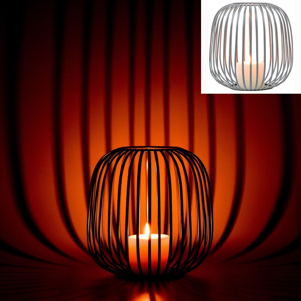 Marrakesch Skandinavische Deko Teelichthalter rund aus Metall Draht 28cm groß grau | Windlicht Salio als Frühling Wohnzimmer Tisch Deko | Exquisi...