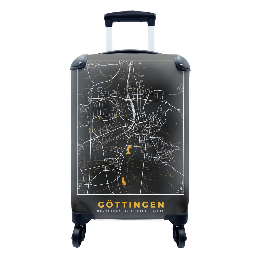 MuchoWow Koffer Handgepäck Trolley Rollkoffer Kleine Reisekoffer mit 4 Rollen - Gold - Deutschland - Karte - Stadtplan - Göttingen - Cabin Size...