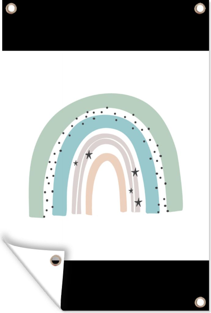 MuchoWow 60x90 cm Outdoor-Poster Gartendeko Sichtschutz Garten Poster für den Garten Regenbogen - Kinder - Sterne - Tupfen - Pastell