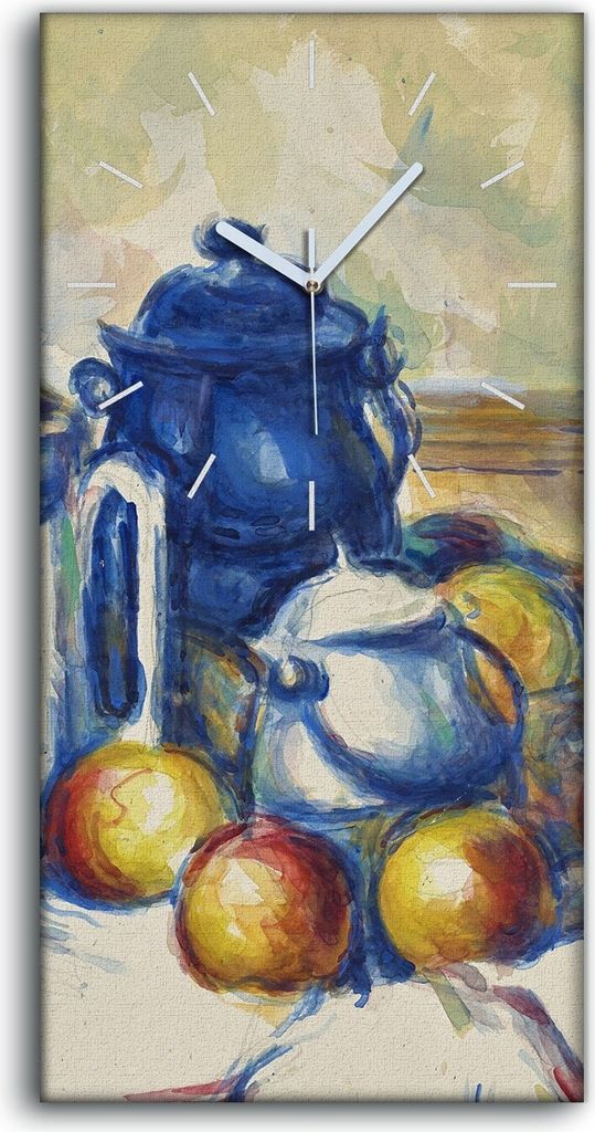 Wanduhr Bürouhr Leinwand Bild Geräuschlos 30x60 Stilleben mit Blau Topf - weiße Hände