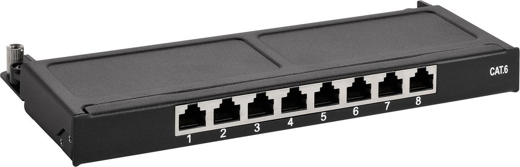 TPFNet Patchfeld / Patch Panel Cat.6, 8 Port, 0,5 HE Desktop, schwarz RAL 9005
