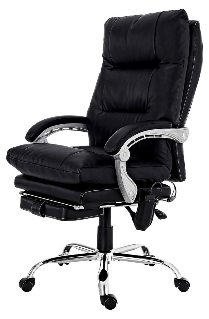 Ergonomischer Bürostuhl mit Massagefunktion, Schreibtischstuhl mit Heizfunktion und Fußablage, höhenverstellbarer Drehstuhl bis 150 kg, Farbe: s...