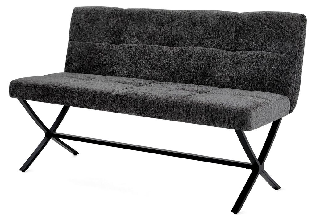 Samtstoff Esszimmerbank 140 cm, moderne Sitzbank im Industriestil mit stabilen Metallbeinen, 10 cm dicke Polsterbank mit Rückenlehne für Küche u...