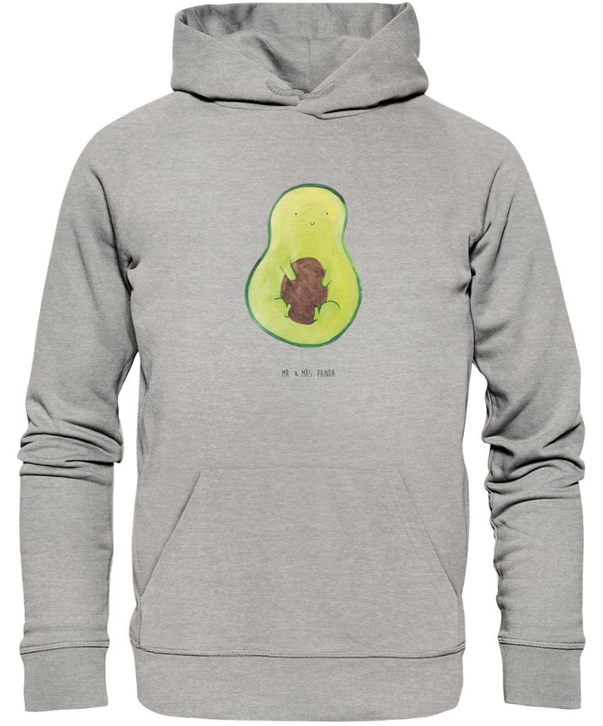 Mr. & Mrs. Panda Nachhaltiger Hoodie Avocado Kern Größe XS - Heather Grey - Geschenk, Pulli, Sweatshirt, Baumwollpullover, Pflanze, Hoody, Pullov...