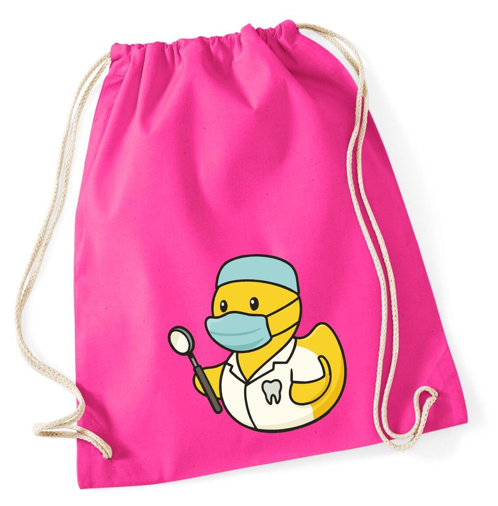 Huuraa Turnbeutel Quietscheente Zahnmedizin Comic Gummiente 12 Liter Fuchsia Baumwolle Rucksack Geschenkidee