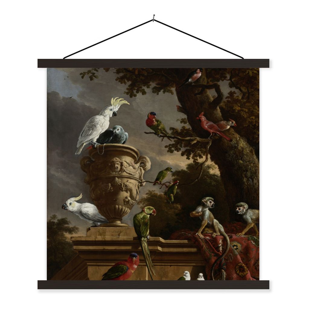 MuchoWow Textilposter Die Menagerie - Gemälde von Melchior d'Hondecoeter 60x60 cm mit schwarzem Rahmen - Posteraufhänger
