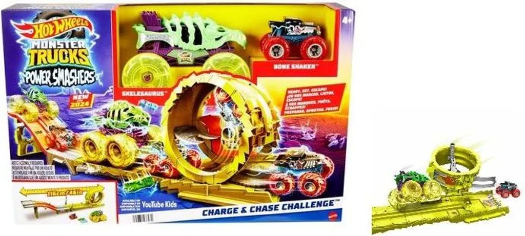 Hot Wheels Monster Trucks Power Poursuite Set de Jeu avec Crash Test