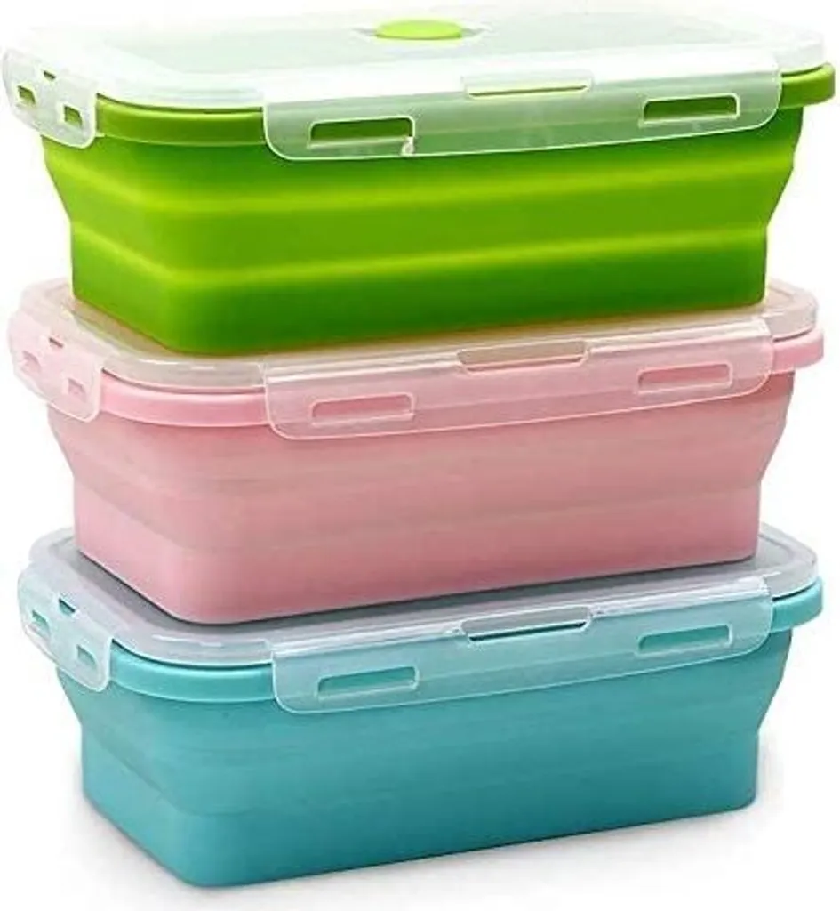 Scatole pieghevoli per la conservazione degli alimenti, scatole per la conservazione degli alimenti in silicone scatole per il pranzo, scatole per il pranzo con coperchio, contenitori riutilizzabili resistenti al calore per la conservazione degli alimenti