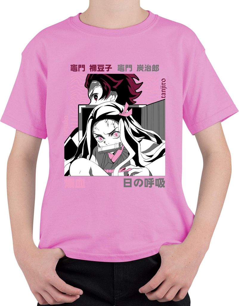 Kimetsu no Yaiba Nezuko Tanjiro Anime Dämonenjäger Japan Y2K Streetwear Pink Uni Kinder T-Shirt, Pink, 152