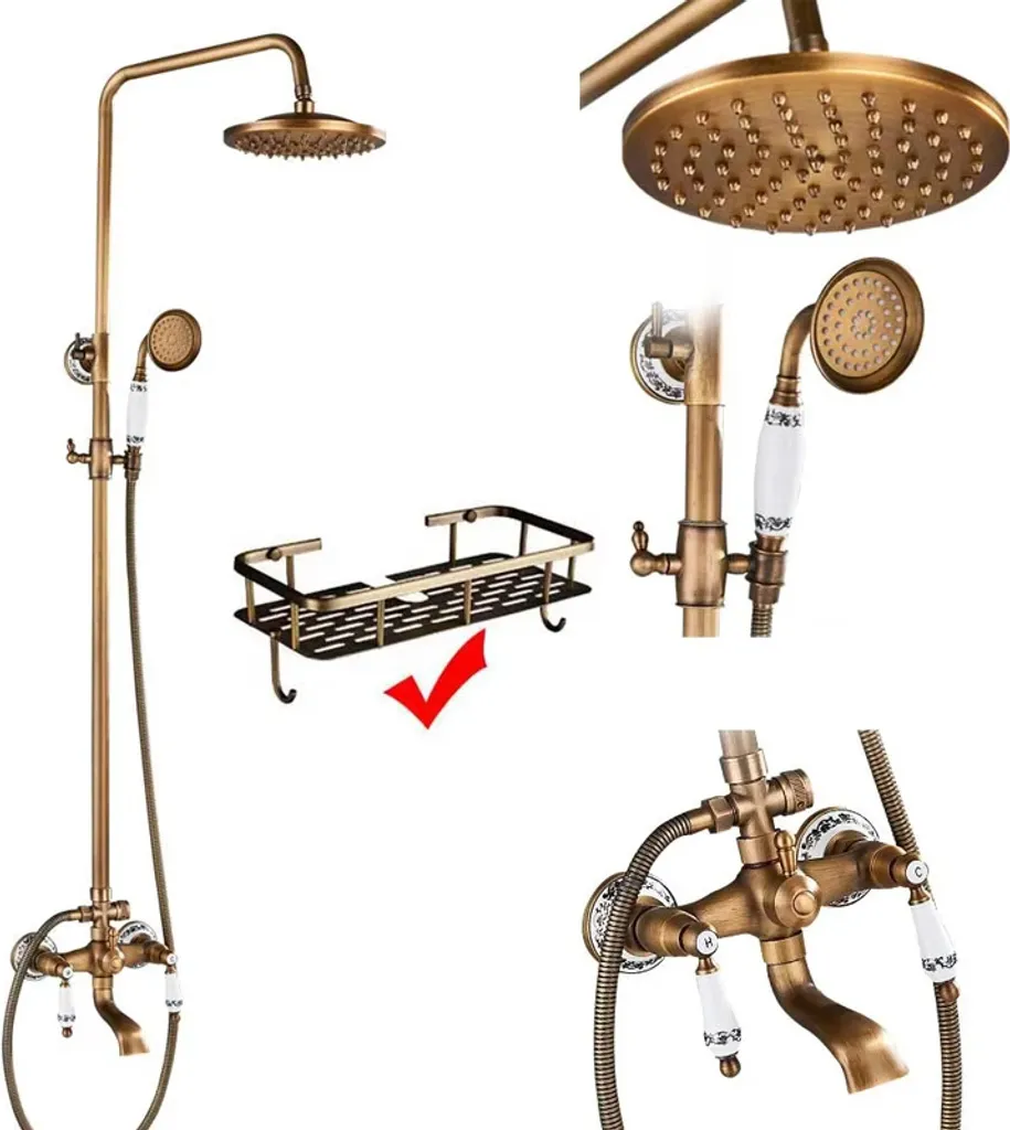 Mitigeur de douche vintage en laiton avec tablette de rangement - 22cm