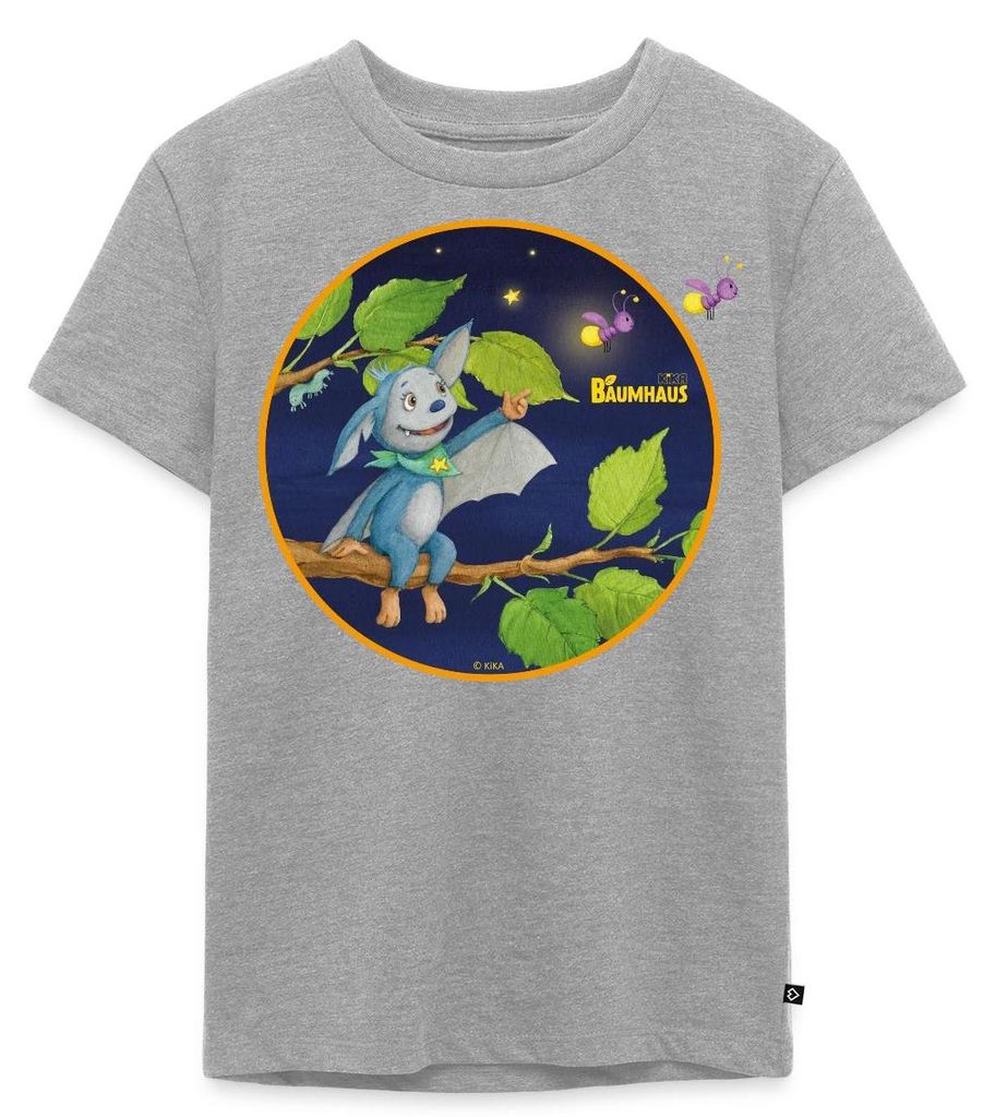 Spreadshirt KiKA-Baumhaus mit Fidi Sitzt auf Ast Kinder Premium T-Shirt, 110/116 (4 Jahre), Grau meliert
