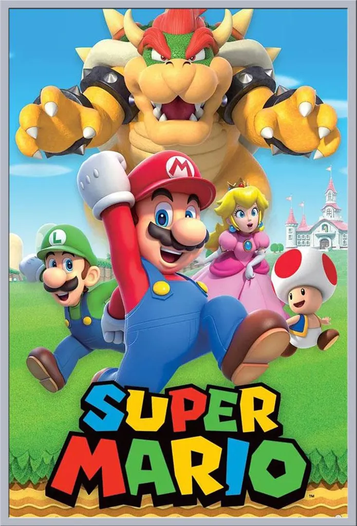 Cadre Mural Super Mario et Poster Collage Personnages Shinsuke Argenté