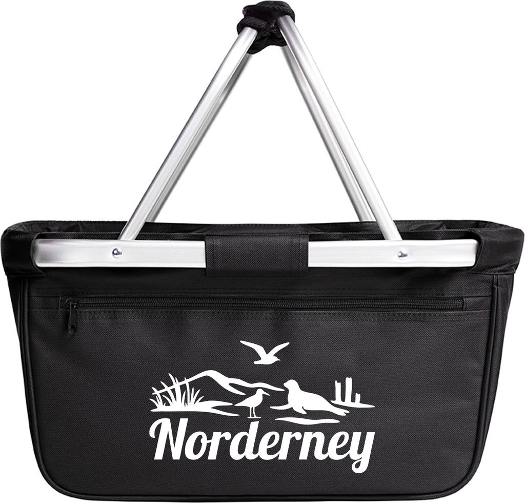 Huuraa Einkaufskorb Norderney Strandmotiv 20 Liter Black faltbarer Tragekorb Geschenkidee