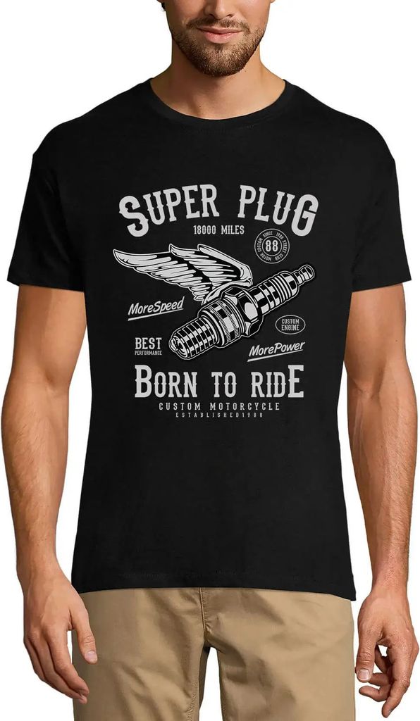 Herren Grafik T-Shirt Super Plug - zum Fahren geboren - Custom Motorrad – Super Plug - Born To Ride - Custom Motorcycle – Öko-Verantwortlich V...