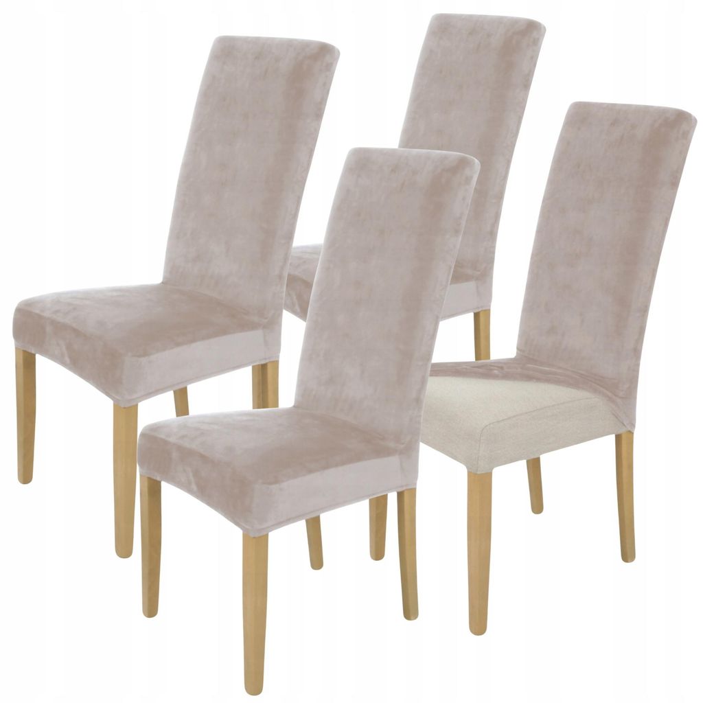 4 Stück Stuhlhussen Hohe Lehne - Beige - Samt - Universal Produktbild 