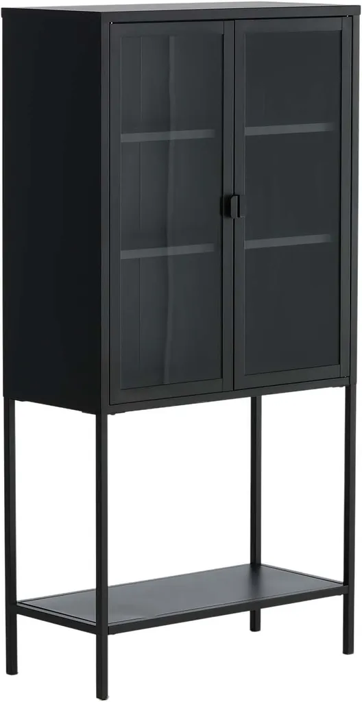 Misha Armoire vitrine 2 portes en métal noir avec 4 tablettes réglables