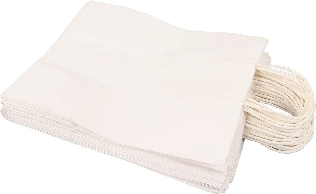 50 weiße Kraftpapiertüten mit Henkeln, ideal zum Einkaufen, Basteln, Verschenken, als kleine Tragetasche für Boutiquen oder Gastgeschenke, 330 x...