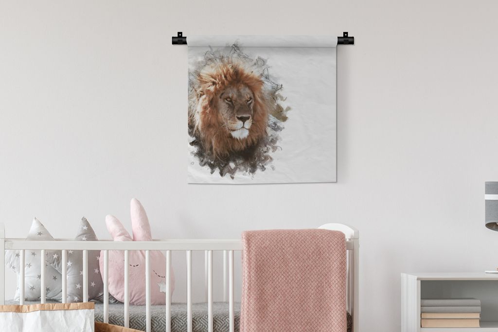 MuchoWow Wandteppich Wandbehang Löwe - Linie - Farben 60x60 cm Tapisserie Dekoration Wandtuch - Dekorationen - Wand Decke
