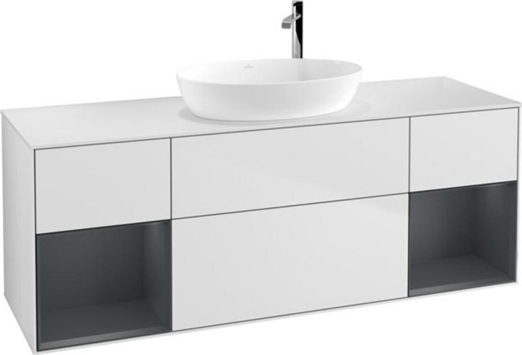 V&B Waschtischunterschrank Wandbeleuchtung Finion 160cm, Pl wh. m, Reg md m Lac, wh. m Lac