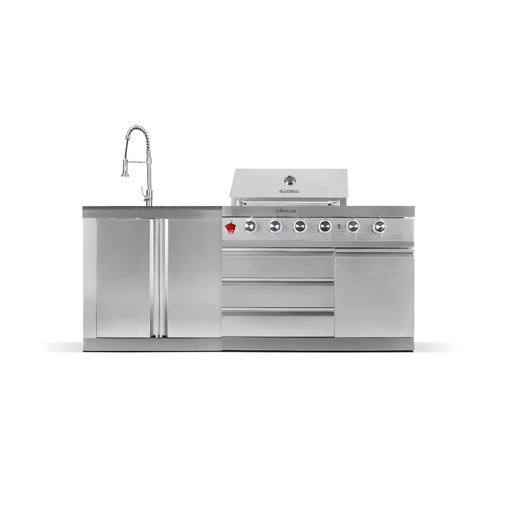 GORILLER SILVERBACK S3 Outdoor-Küche, Gasgrill mit Waschbecken, Edelstahl, Silber