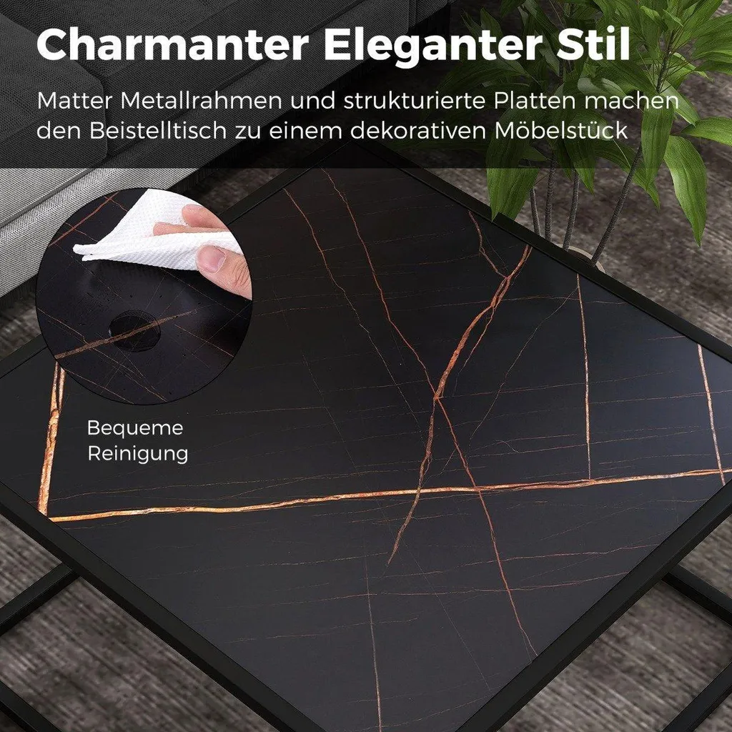 Table basse d'appoint salon aspect marbre noir 70 cm style scandinave - 2