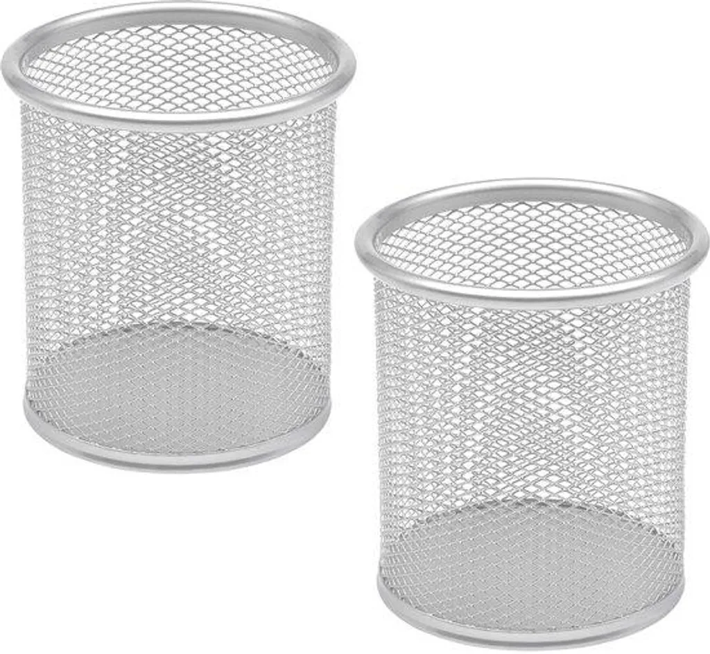 Lot de 2 porte-stylos argentés en métal pour bureau et école - Argent