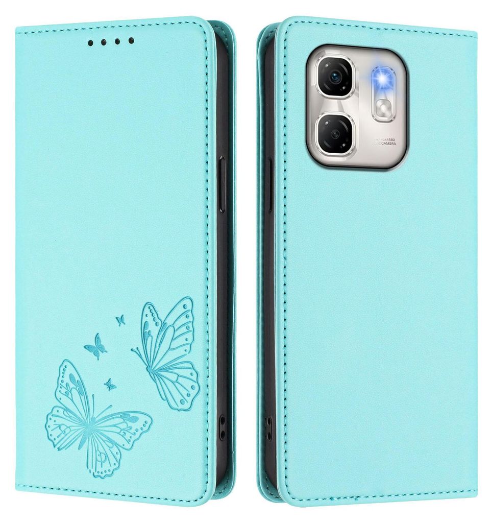 Lederhülle für Infinix Hot 50i /Smart 9 /Smart 9 HD, Schmetterling Prägung Leder Brieftasche Schutzhülle mit Ständer Türkis