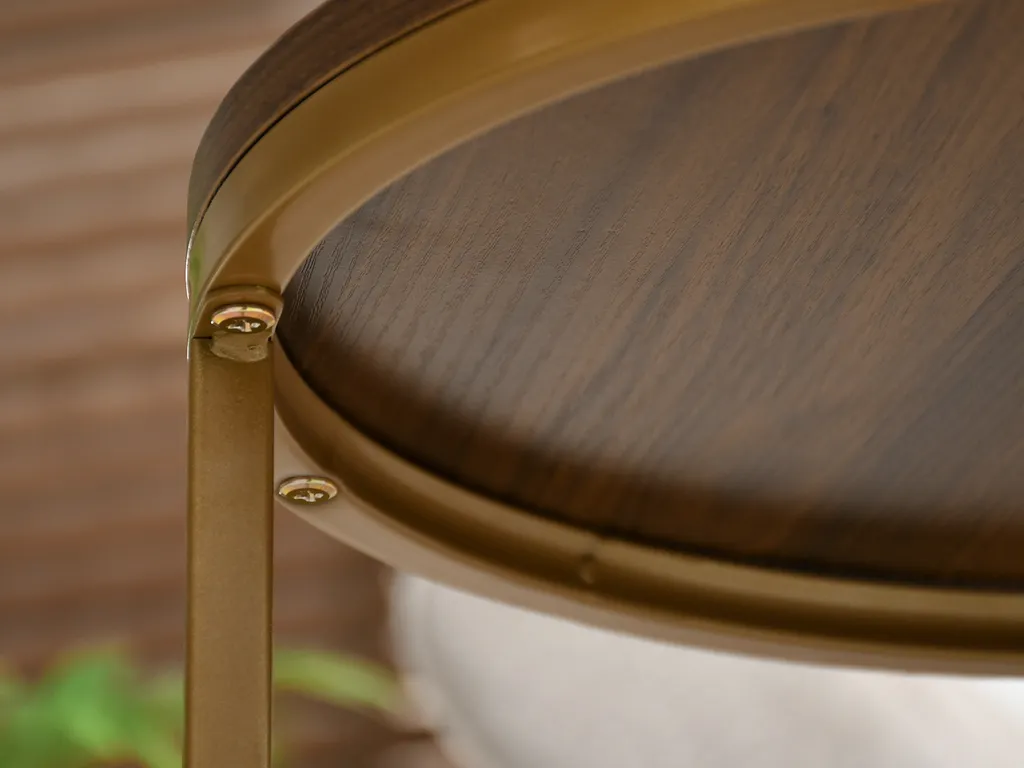 Table d'appoint design or et noyer pour décoration salon - 10