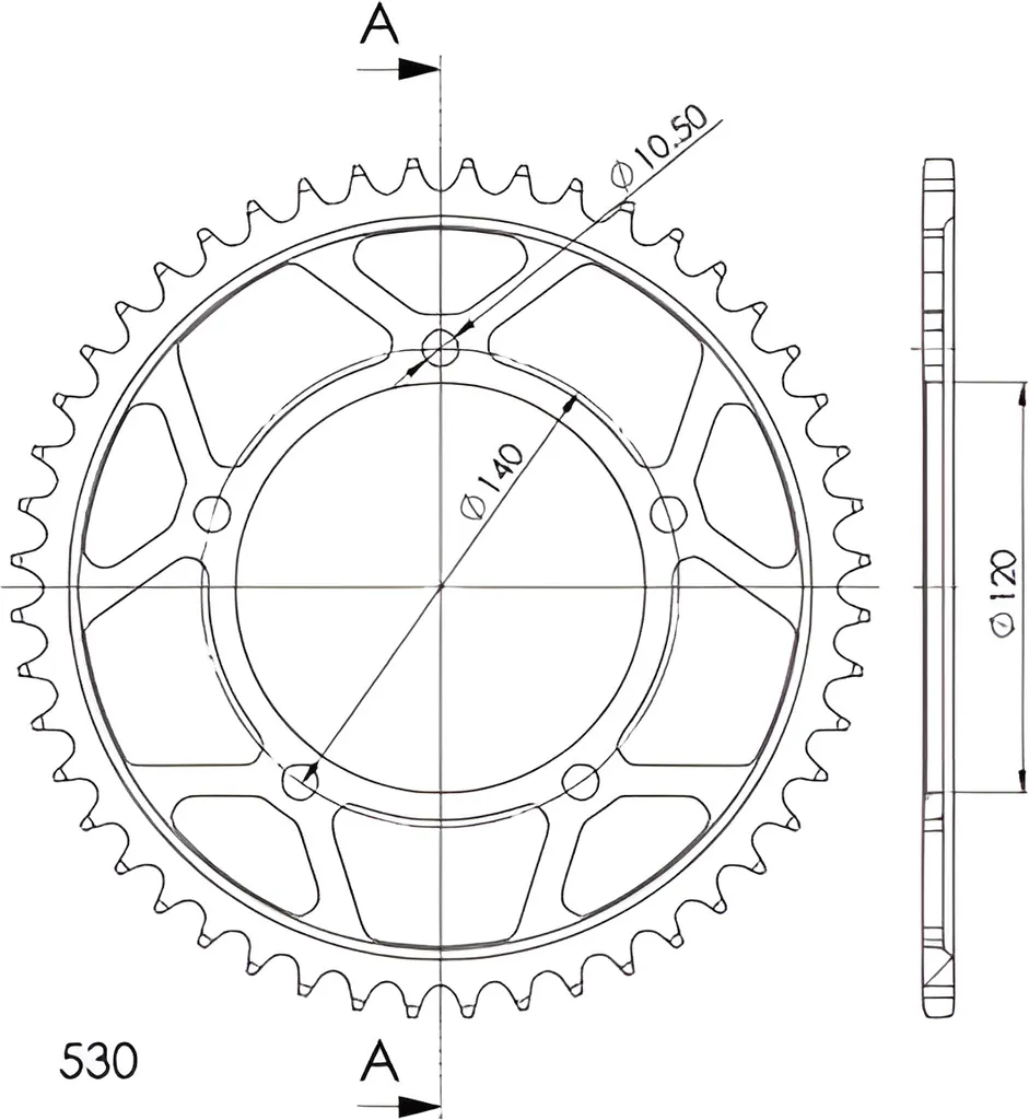 Couronne moto 530 Supersprox 47 dents pour kit chaîne noir 120/140mm