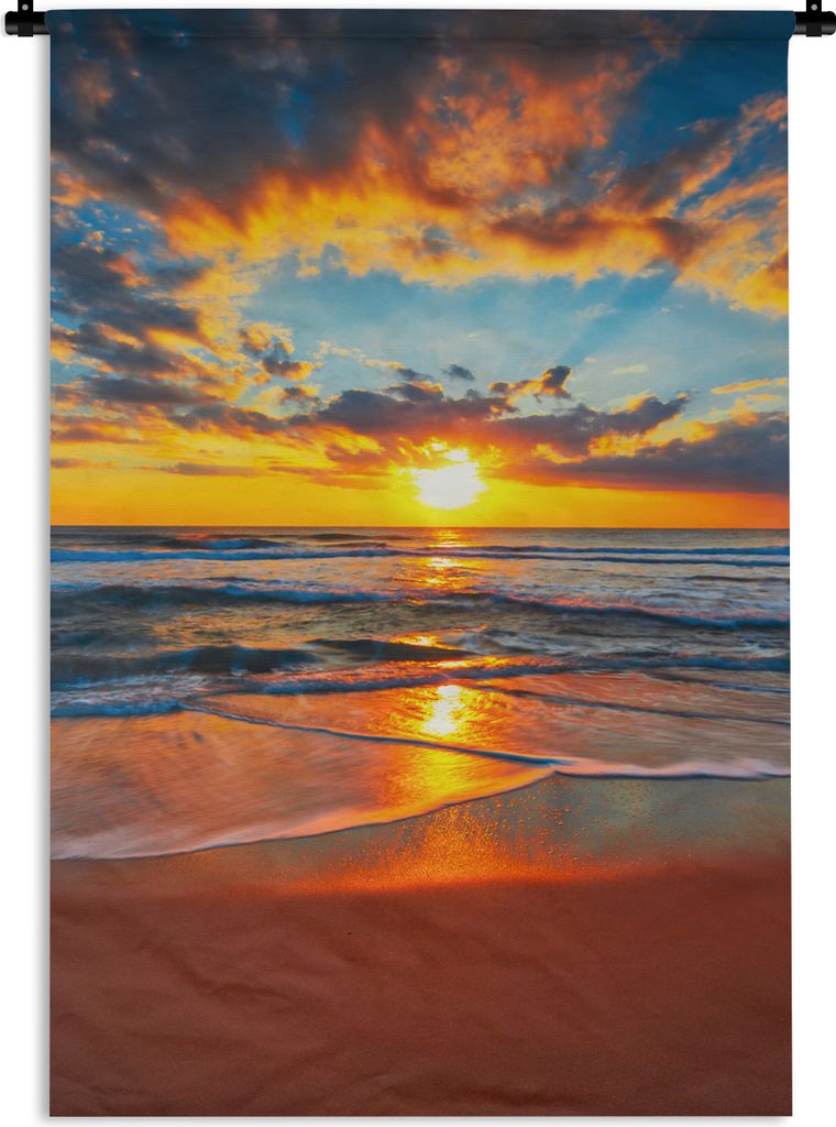 MuchoWow Wandteppich Wandbehang Meer - Sonnenuntergang - Strand - Wolken - Orange 90x135 cm Tapisserie Dekoration Wandtuch - Baumwolle - Wandskul...