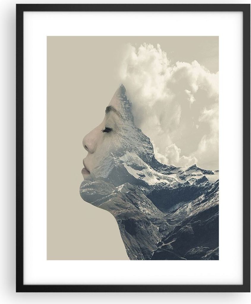 Gerahmtes Poster - Schwarzer Rahmen - Grafik Frau Berge - 40x50 cm - Wand Bild - Wanddeko - Wandbilder - Kunstposter - Wandposter - Bilderrahmen - ...