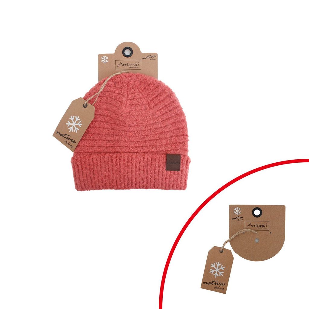 Antonio Damen Strick Mütze Bouclé Beanie lachs