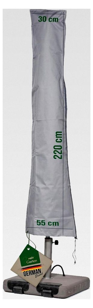 Schutzhülle für Sonnenschirme bis Ø400cm rund, bis 300x300cm eckig, grau, Oxford 600D Gewebe, wasserdicht, UV-beständig und wetterfest