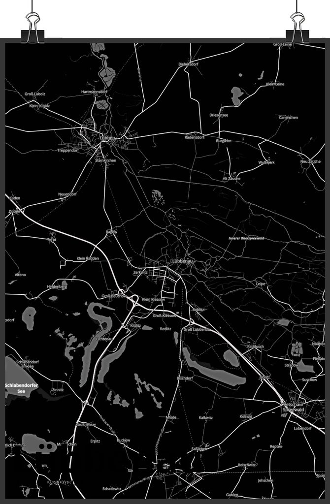 Mr. & Mrs. Panda Bild Lübbenau DIN A2 - Geschenk, Wanddekoration, Stadt, drucke, Wandbild, Dorf Karte Landkarte Map Stadtplan, kunstdruck poster, ...