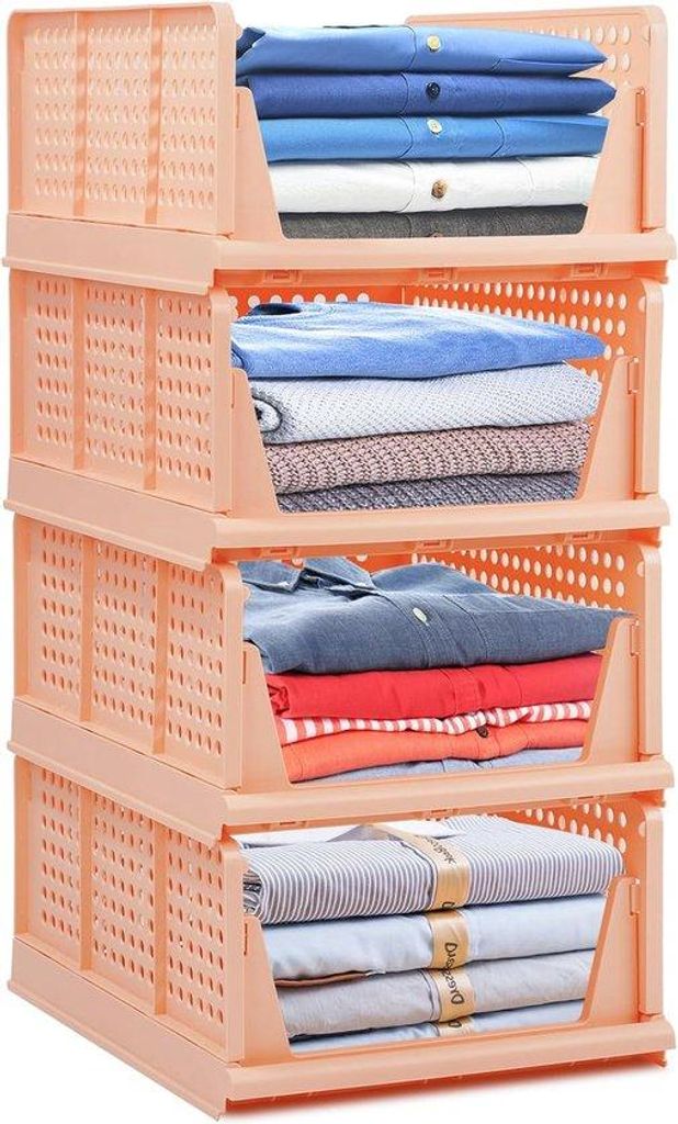 4 Klappbare Aufbewahrungsboxen für Kleiderschrank, Plastik, stapelbar, für Küche