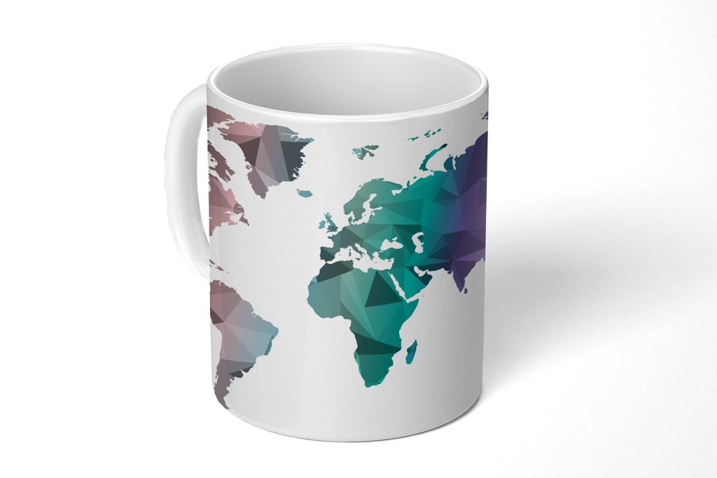 KitchenYeah Tasse Kaffeetasse Kaffeebecher 350 ml Weltkarte - Künstlerisch - Farben Teetasse - Fototasse - Becher - Keramikbecher - Teebecher - ...